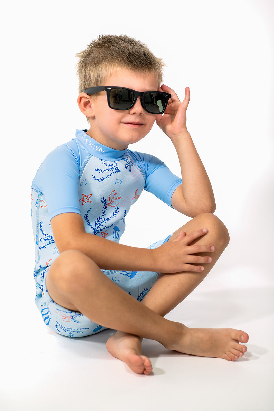 Children's short wetsuit 2 mm Pants-Cut Blue
