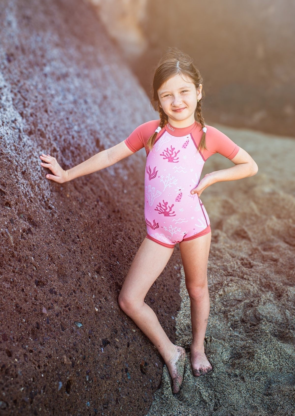 Dětský krátký neopren 2 mm Body-střih Růžový